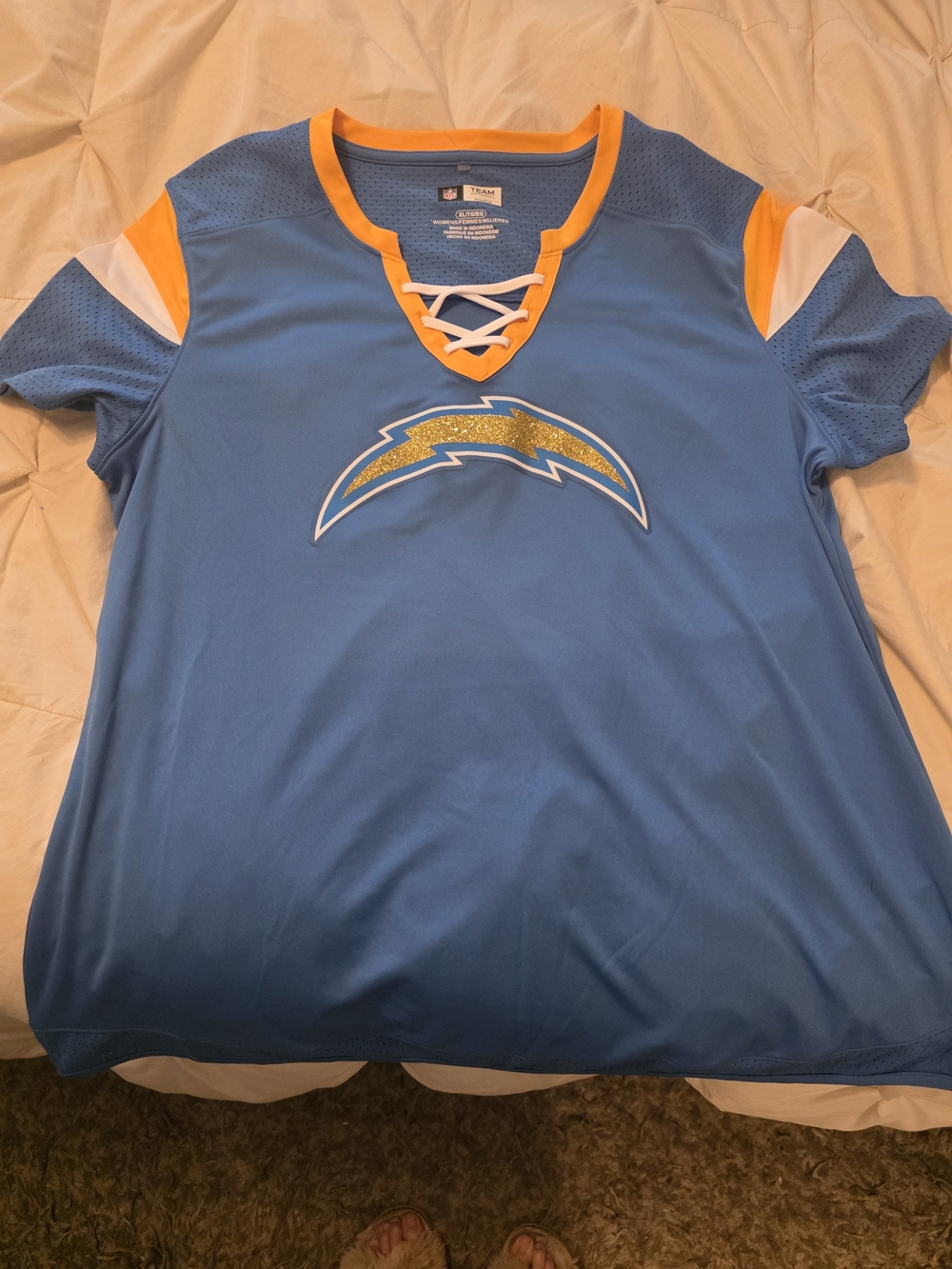 Team Apparel Women’s Blue Lace-Up Jersey with Gold Lightning Logo